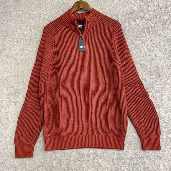 NEW Lands' End Men's M Drifter Half-Zip Sweater Ribbed Rust Red Cotton - Picture 2 of 10